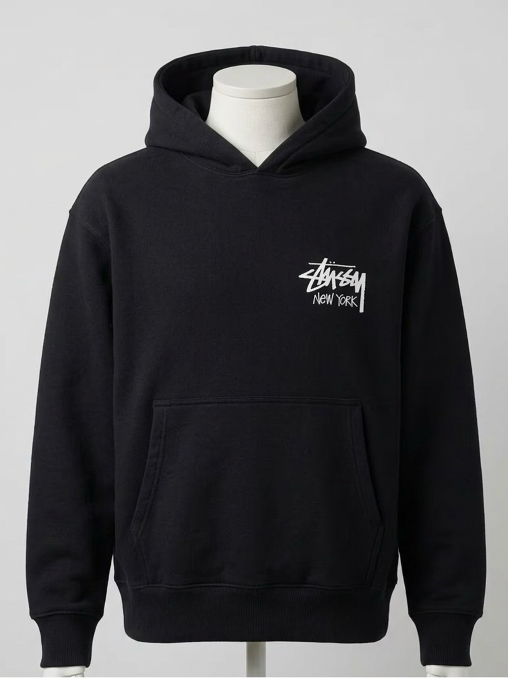 Stüssy New York Chapter Hoodie Black Graphic Streetwear Pullover Size L